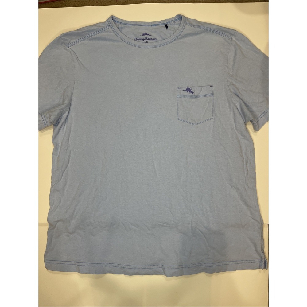 Tommy Bahama Men's Short Sleeve Crew Neck T-Shirt Blue, Pocket Tee Large